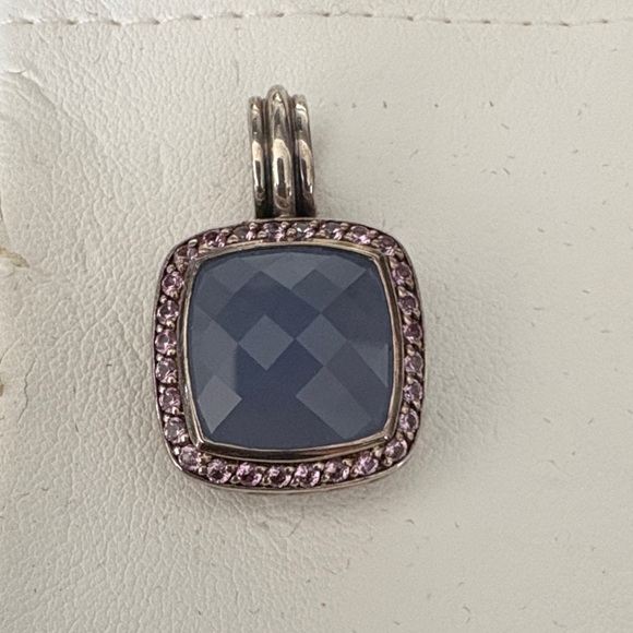 David Yurman chalcedony gemstone pink diamonds silver cable pendant enhancer - Picture 1 of 4